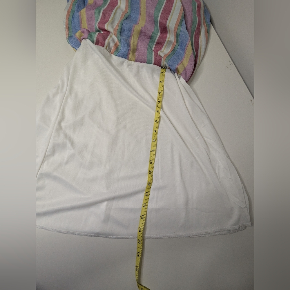SEE DETAILS - NWT Francesca's Blue Rain Large Rainbow Dress w/ Belted Waist Tie - Picture 12 of 16